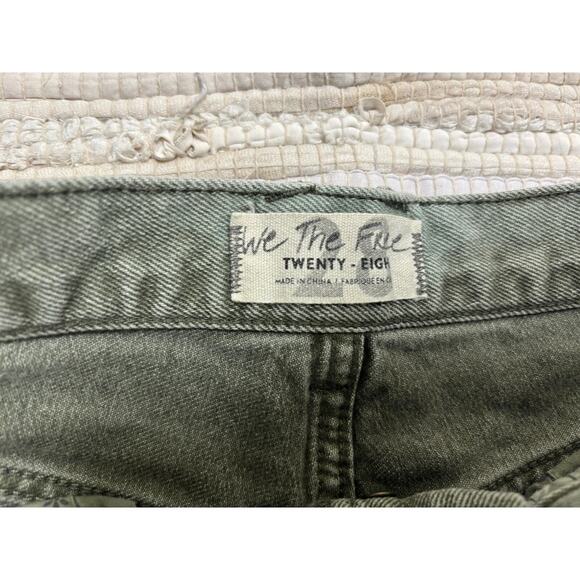 Free People We The Free Olive Green High Waisted Distressed Shorts - Size 28 - Picture 3 of 7